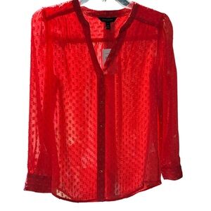 Banana Republic Red Buttoned Blouse with Mandarin Collar